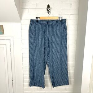 Talbots Blue Striped Linen Blend Cropped Pants Size 14